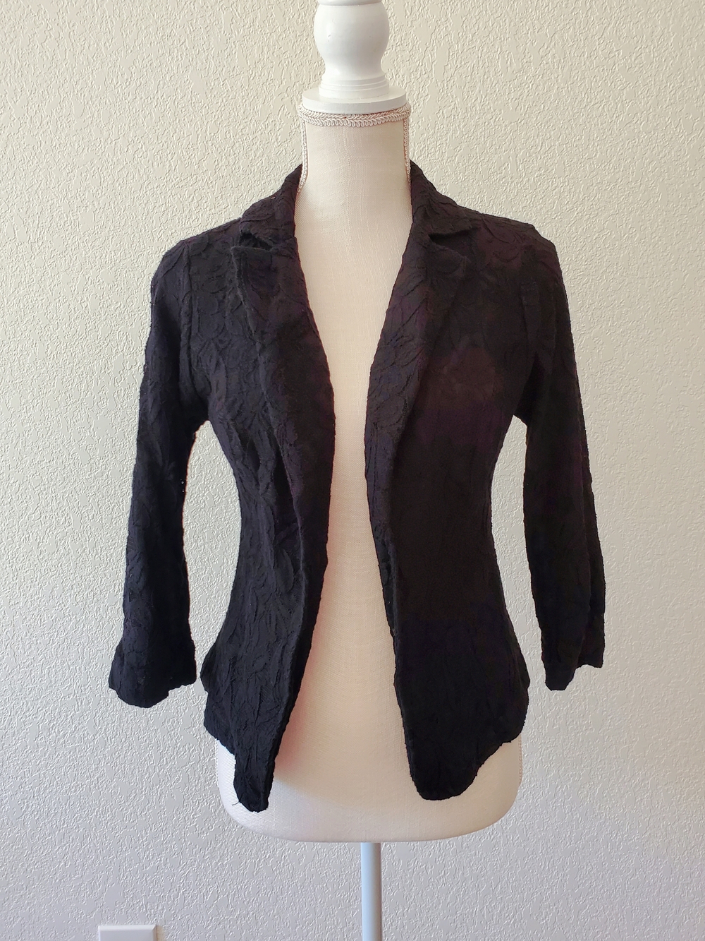 Miss Chievous Black Textured Open Front Blazer